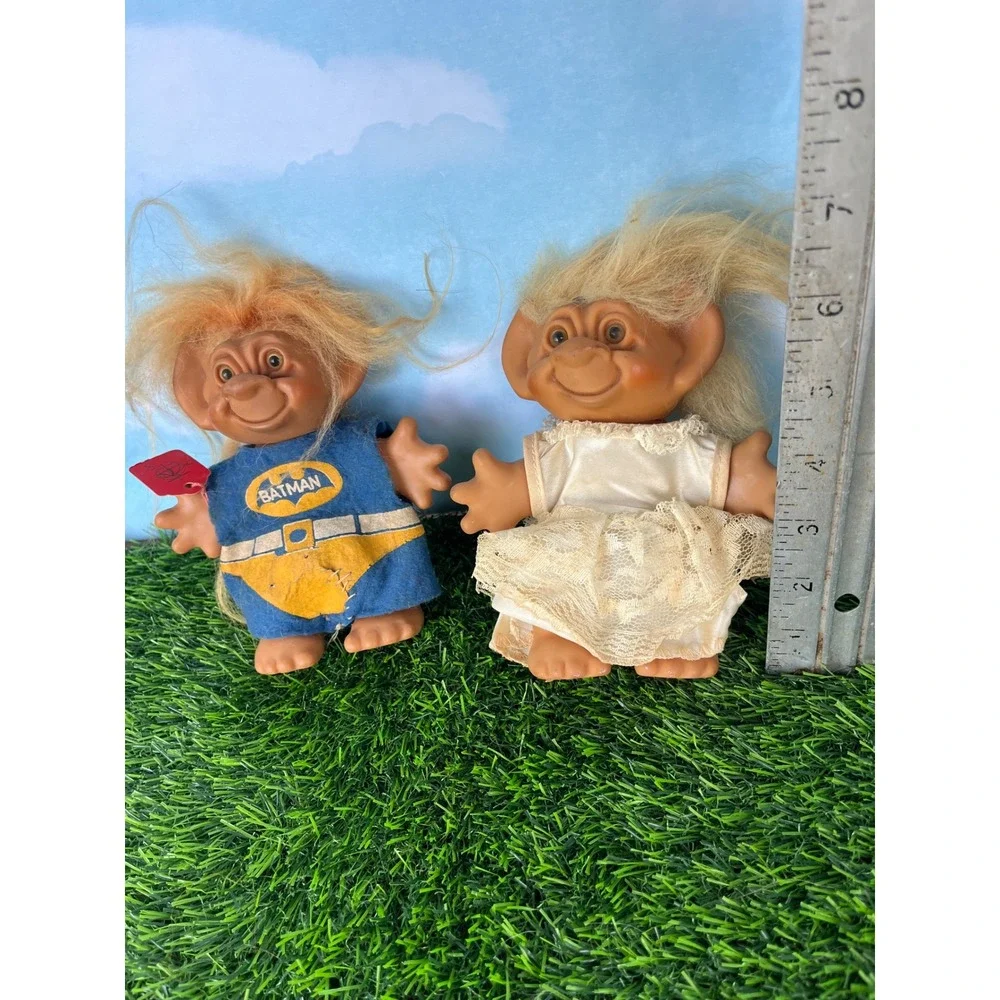 Vintage Troll Doll Lot of 2 Batman Outfit and White Lace Dress 5 Inch Wishnik